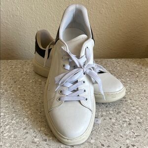 Saks Fifth Avenue White Low-Top Sneakers with Black Accent
